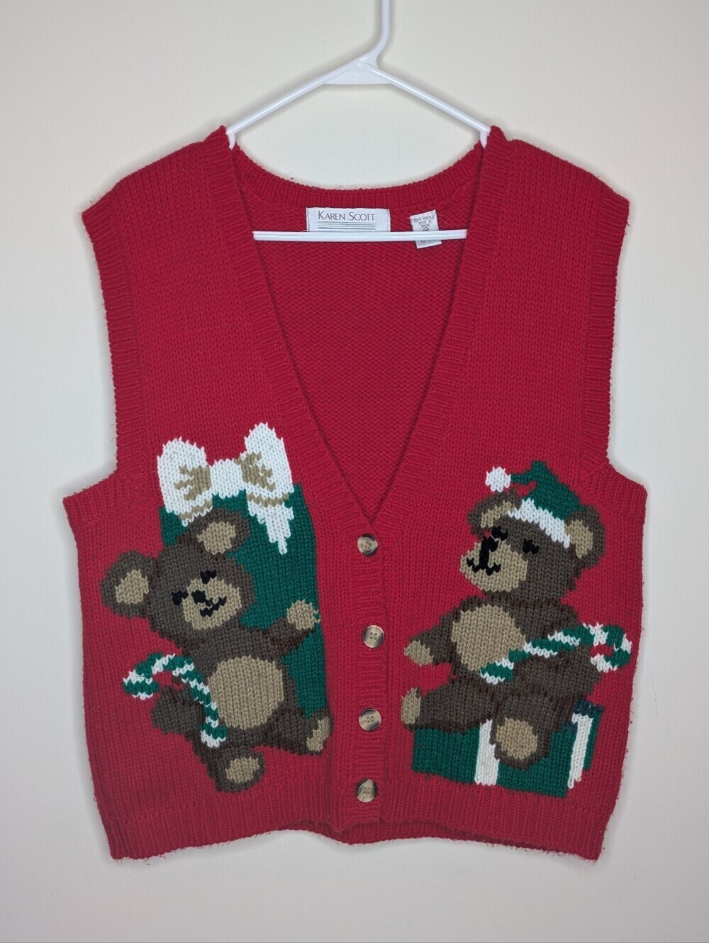 Vintage Karen Scott Christmas  Bear Knit Vest M